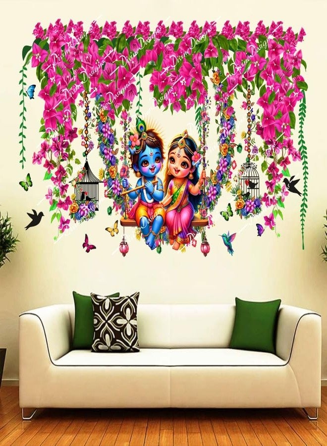 DivineDesigns ملصق حائط ذاتي اللصق من الفينيل PVC من DivineDesigns، بتصميم قفص زهور وردية صيفية ورادا كريشنا، لتزيين المنزل/غرفة المعيشة (متعدد الألوان) - Image 1